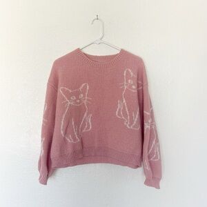 Pink Cat Sweater Kitten Line Drawing Sketch Outline Pullover Jumper Top Pastel
